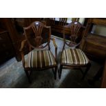 Set of 8 Hepplewhite reproduction Dining Chairs, including pair of carvers, removable padded