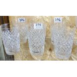 Matching Set of 6 Cut Glass Tumblers, diamond cut.