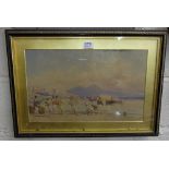 19thC Watercolour, signed P Bello 1892, “Hauling in a boat to Shore”, probably Italian, in ebony