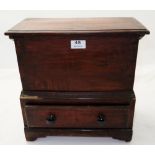 Miniature Pine Coffer with hinged top lid and lower drawer, on bracket feet, 14”h x 14”w