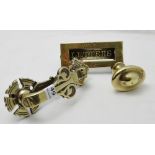 3 piece brass door set - 19thC Door Knocker, with later “Letter” frame and door knob.