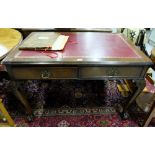 Mahogany Partners Style Writing Desk, with tooled red leather top over two drawers on either side,