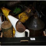 Box of Oil Cans with handles, various colours, approx. 14