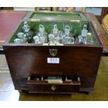 Apothecary Mahogany Chest, with hinged lid and drawer and enclosed glass medicine bottles