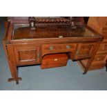 Inlaid Mahogany Dressing Table, on tapered legs, with drawer & 2 cabinets (top not original), 47”