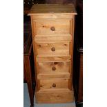 Pine Tallboy Chest of 4 drawers, on platform base, 43.5”h x 18”w