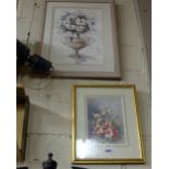 3 framed watercolours & 1 engraving – all floral topiaries