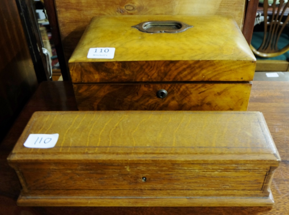 Walnut Sewing Box with green buttoned interior lid and oak rectangular shaped box (2)