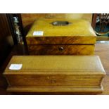 Walnut Sewing Box with green buttoned interior lid and oak rectangular shaped box (2)