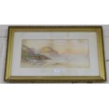 Watercolour – Beach side Scene with Cliffs, in moulded gilt frame, signed W Earp