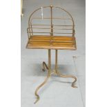 19thC Brass Magazine Stand, with oak shelf, on brass tripod legs.