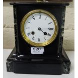 Vic. Black Slate Mantle Clock with green columns, polished and fully restored, working,