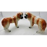Matching Pair of glazed Staffordshire St. Bernard Dogs.