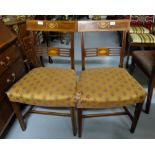 Pair of Edwardian Mahogany Dining Chairs, attractively inlaid with swag and shell detail, the padded
