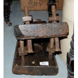 19thC Timber Press with metal cape and large nuts and bolts, 12” x 8”