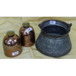 Two Copper Jelly Moulds & Persian Copper Pot with Handle (3)