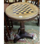 WMIV Circular Mahogany Games/Lamp Table, with chess board top, on pod base, 21” dia