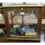 Brass Harris Laboratory Scales in oak case