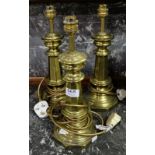 Set of 3 brass lighthouse shaped table lamps, electric