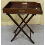 Mahogany Butlers Tray with carrying handles (25”long), on folding stand