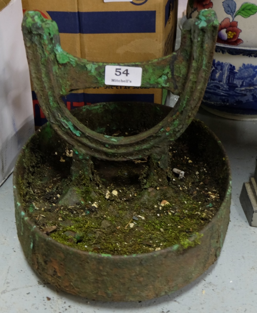 19thC Cast Iron Boot Scraper, in oval stand, painted green