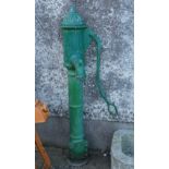 19thC Cast Iron Water Pump, with swinging handle, painted green, with original lid