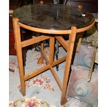 Circular Oak Folding Lamp Table, with glass top