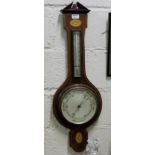 Aneroid Barometer in Inlaid Mahogany Case, working, 32”h