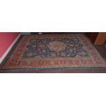 Antique Persian Floor Rug, central blue ground pattern with multiple pattern borders, 7ft x 9ft