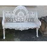 Pair of Cast Iron Garden Seats, stamped “Pierce”, each 46”wide, painted white