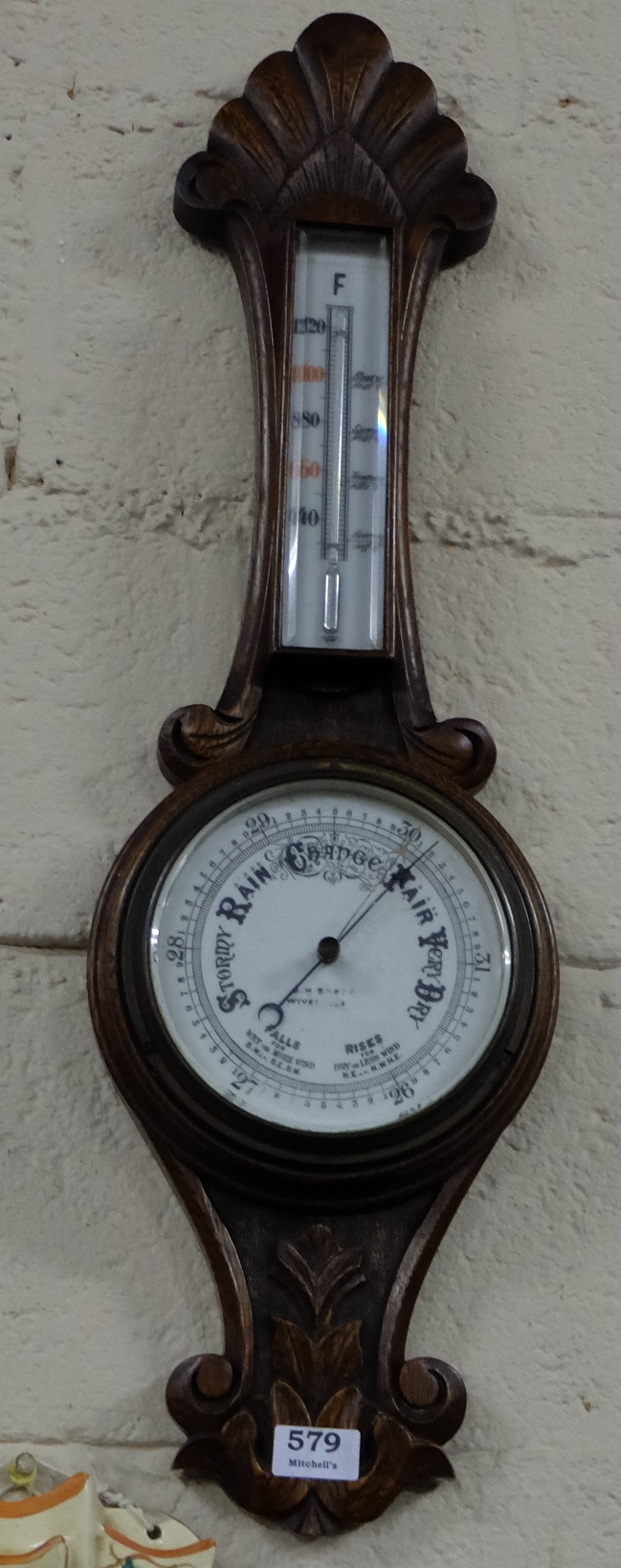 Edw. Aneroid Barometer in Oak Frame, 30”h