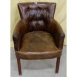 Brown Leather Armchair, with button back detail, on square tapered legs