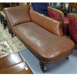 Victorian Mahogany Framed Chaise Long, with brown leatherette cover, 6ft long