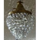 Ceiling Light with glass tear drop shaped beads, on a brass frame