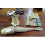 3 brass items - Inkwell, 19thC Candle Wick & figure of fish