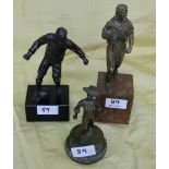 3 Bronze and Spelter Table Figures – Footballer, Hunter & Boy