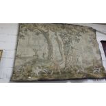 Large 19thC Belgian Wool Wall Hanging, depicting Sporting Scene in a mature Forest, 96”w x 5ft 6”h