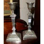 Matching Pair Edw. Sl. Pl. Candlesticks, Adams Style, 85”h