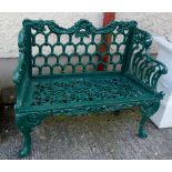 Pair of Cast Iron Garden Seats, horse shoe pattern, painted green, 43”w