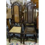 Matching Pair of Jacobean Style Side Chairs, with bergere backs and seats (1 damaged)