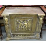 Carved Wood Chest, the hinged lid enclosing a storage compartment, decorated in relief with cherubs,