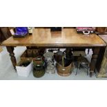 Late 19thC Mahogany Dining Table, d-shaped ends, on turned and reeded feet, cup castors, 67”l x 41”