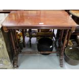 Late 19thC Mahogany Side Table, with a moulded rim over spindle legs, with turned stretcher,