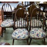 Matching Set of 5 Ercol Kitchen Chairs, oval tops with spindle rails, including 1 Carver, with