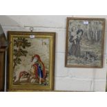 2 framed Edw. Tapestries – girl with dog and religious fable (2)