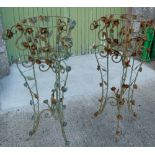 Matching Pair Pierced Metal Planters, on stands, 41”h