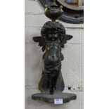 Mid-19thC Bronze Wall Light – Cherub supported an urn, (formerly a gas lamp) 18”h