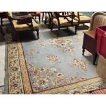 Wool floor rug – blue ground with multiple beige pattern – 11ft x 8ft