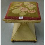 Edw. Padded Chamber Stool, with a cone shaped top covered with needlepoint, bird designs, 19”h