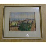 Dorothy Blackham – Pastel – Rooftops of Portugal, in a white frame, 18” x 16”h